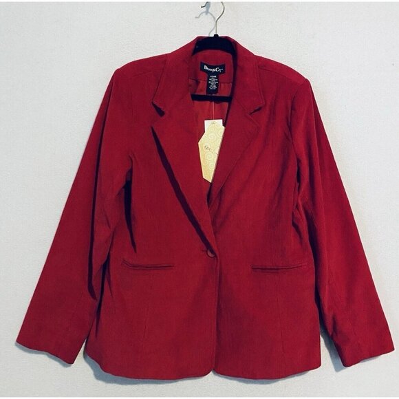 Denim and Co Blazer Womens Large Red Corduroy One Button Pockets Holiday Preppy - Picture 1 of 5